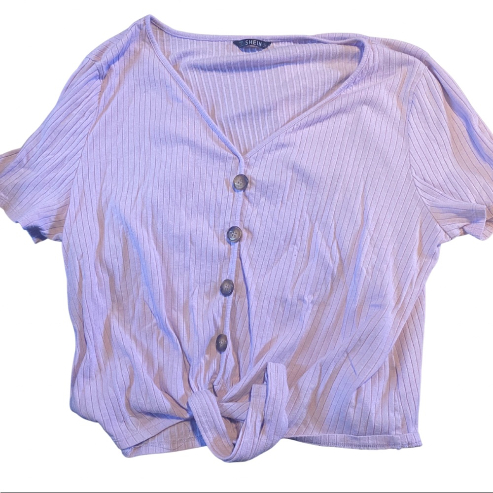 Lilac Purple Mock Button Down Tied Top, 3X